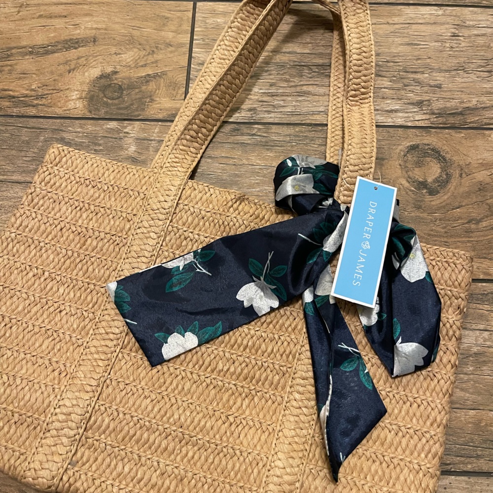 Draper & James Hand Bag sea grass woven with sash or scarf